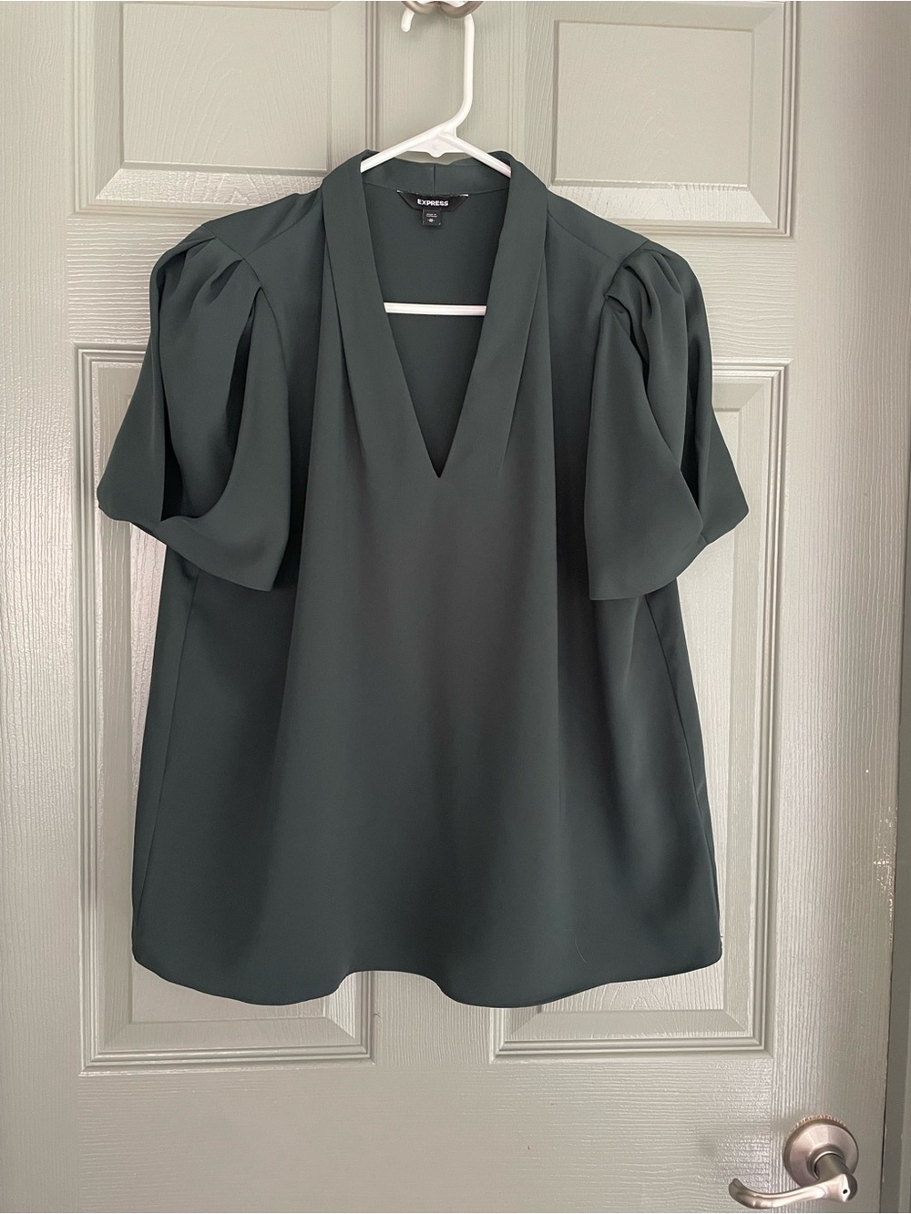Express Deep Teal V-Neck Puff Sleeve Blouse